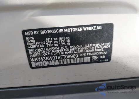 2024 BMW I4 Gran Coupe Edrive35 z USA, uszkodzony, nr VIN WBY43AW01RFT08969